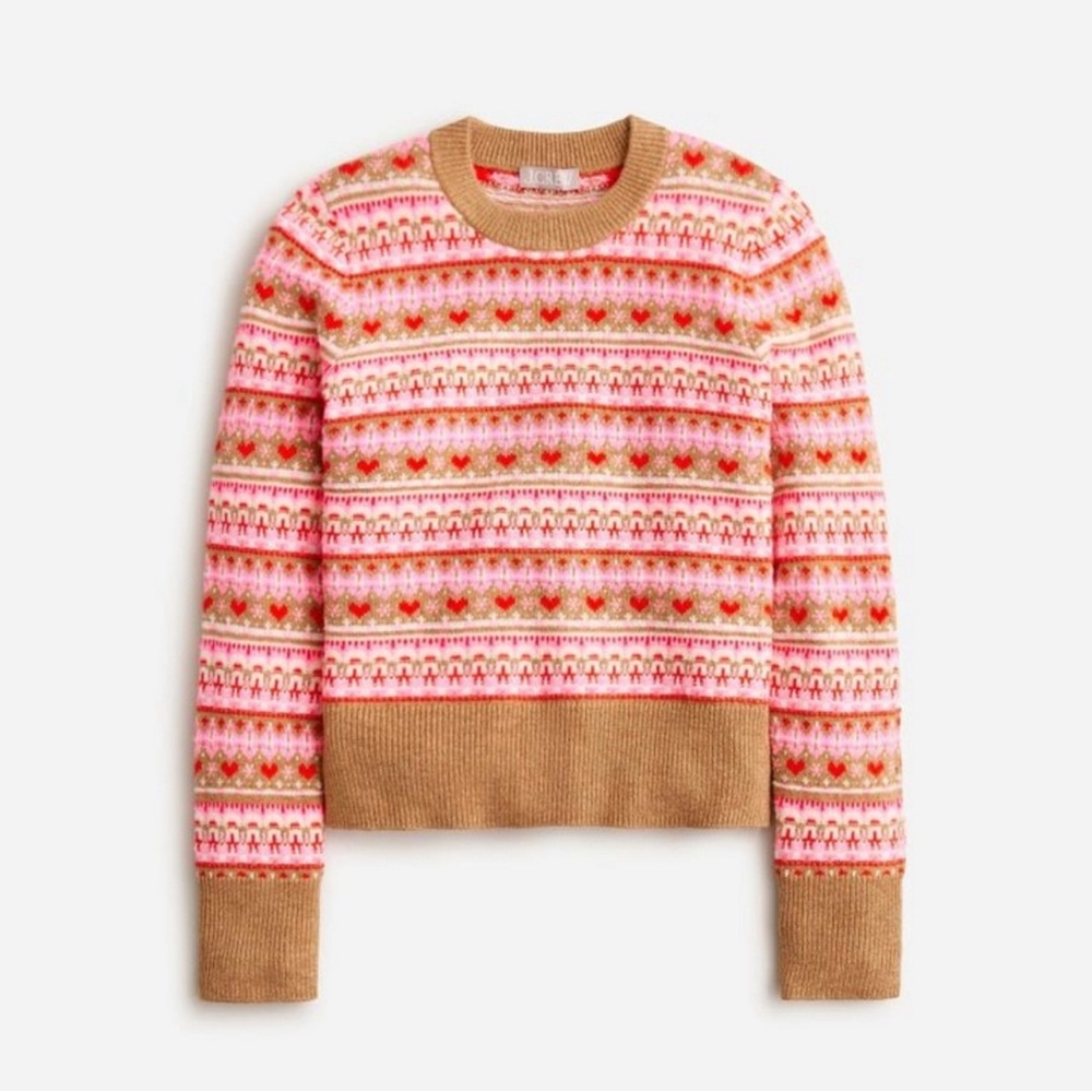 J. Crew Shrunken Fair Isle Crewneck Sweater in Multi Hthr Acorn size small